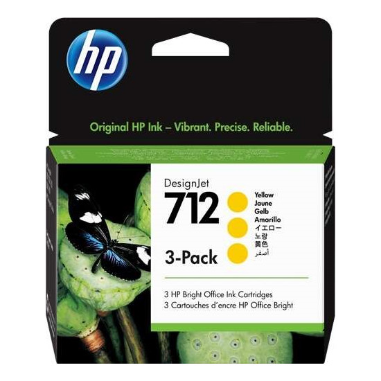 LOT DE 3 CARTOUCHES ORIGINAL HP 3ED69A / 3ED79A / N°712 JAUNE 29ML X3