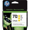 LOT DE 3 CARTOUCHES ORIGINAL HP 3ED69A / 3ED79A / N°712 JAUNE 29ML X3