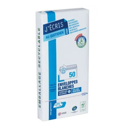 Boite de 50 enveloppes blanches DL 110x220 80 g bande siliconée