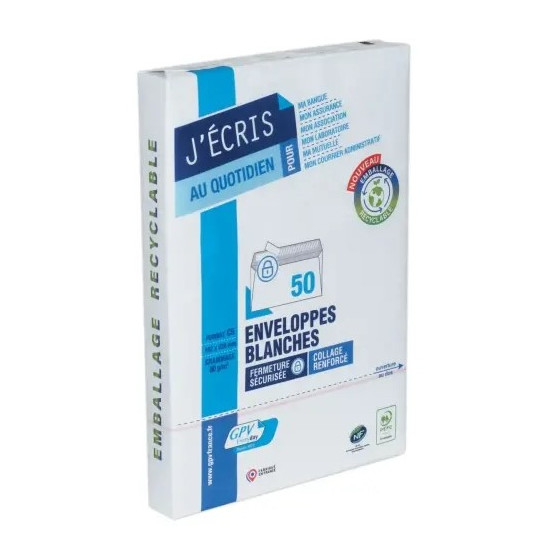50 enveloppes blanches - C5 - 162x229 80g - bande siliconée