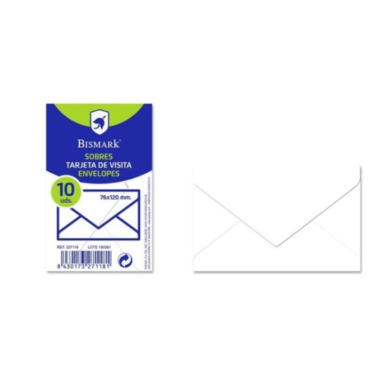 Lot de 10 enveloppes en papier Bismark 90 g/m² - 76 x 120 mm - Blanc