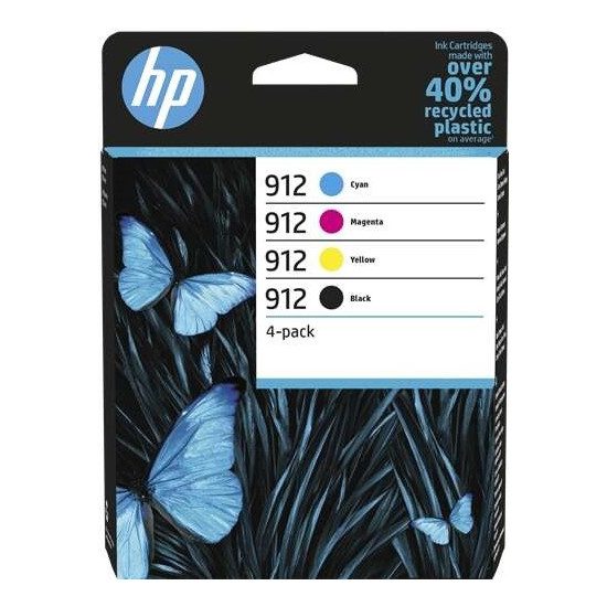 PACK 4 CARTOUCHES JET D'ENCRE ORIGINAL HP 912 / 6ZC74AE / BK-C-M-Y
